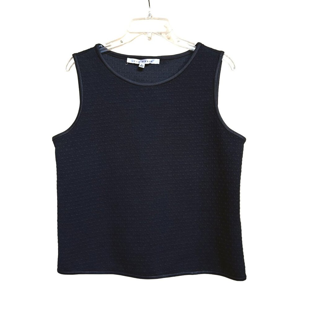 Max Studio Womens Sleeveless Textured Black Top Sz L Career Basic Stretch Trim